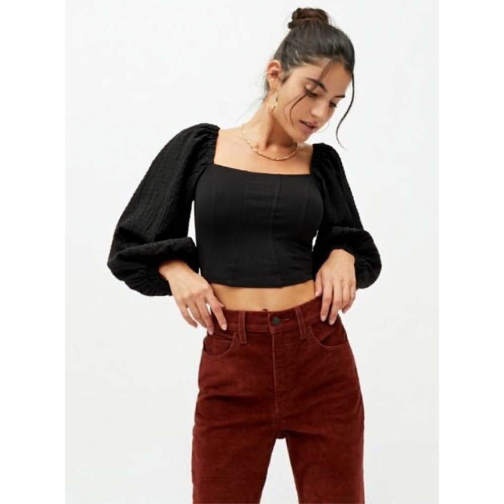 Urban Outfitters Cottagecore Puff Sleeve Cropped Blouse Boho Ren Faire Vibes